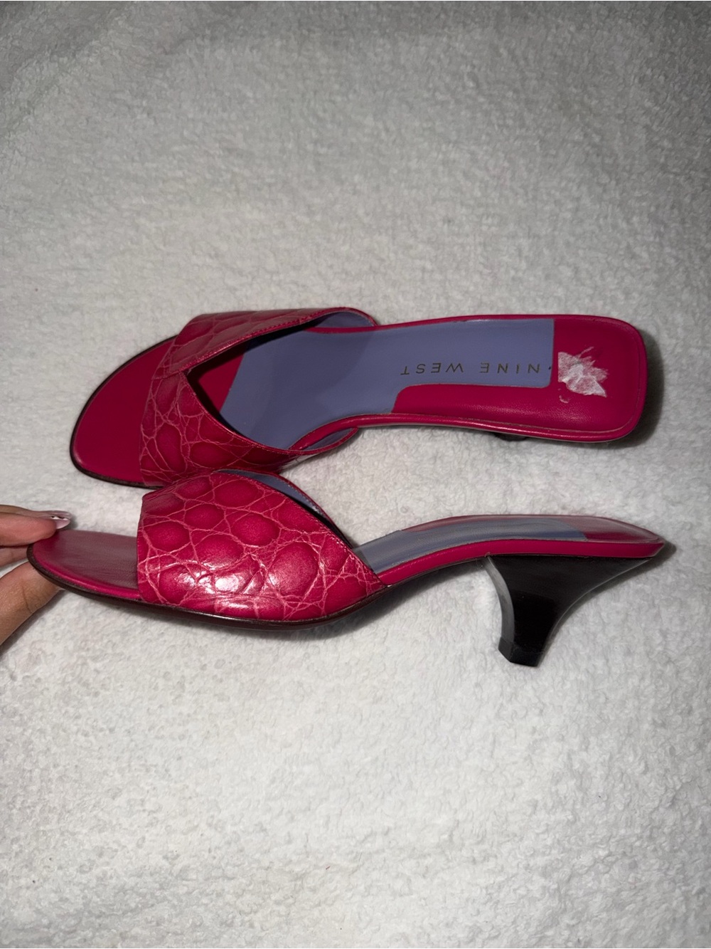 Nine West Hot Pink Croc-Embossed Slip-On Kitten Heels - Picture 3 of 5